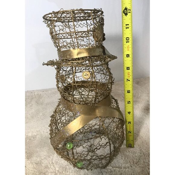 Vintage Gold Wire Glitter Snowman Sculpture Decoration 12" Tall - Picture 1 of 8